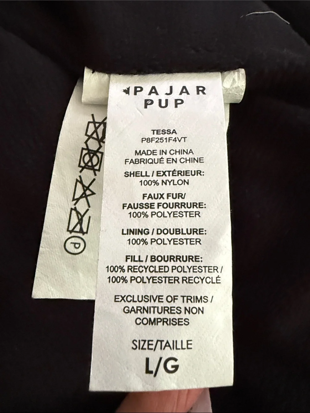 Pajar Dog Black Quilted Puffer Vest/Jacket with Faux Fur Collar and Belt. Size L